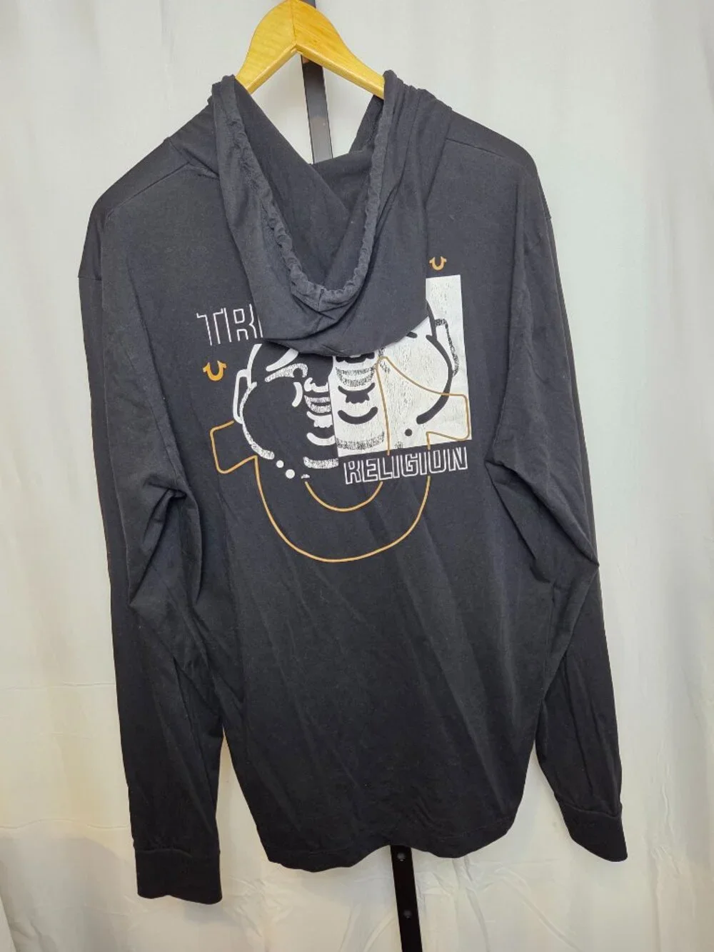 True Religion Men's XL Black Buddha Graphic Logo Pullover Hoodie Long Sleeve